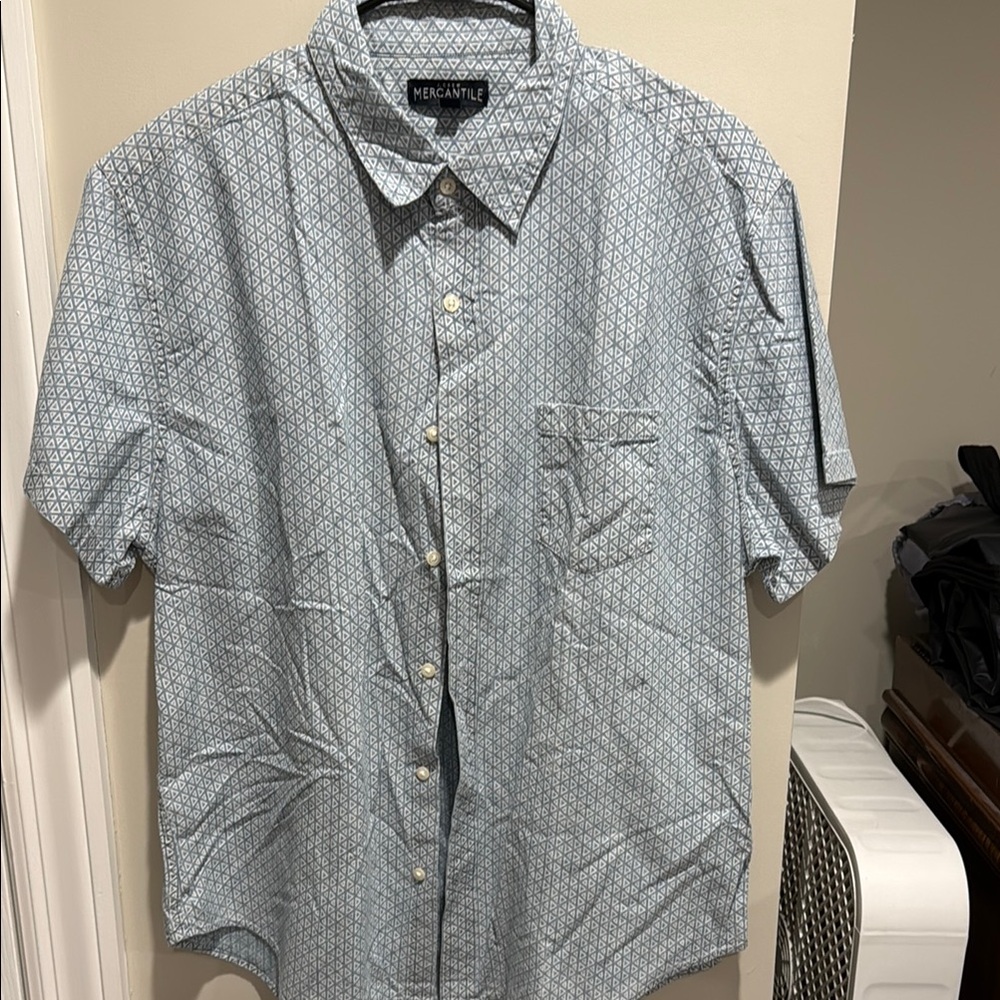 J. Crew Factory Blue Casual Button Down Shirt with Geometric Print